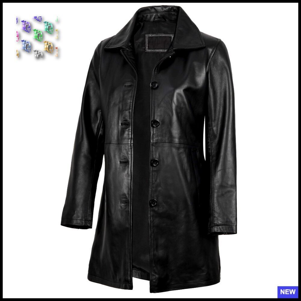 Lambskin Leather Car Coat Quilted Vintage Style Long Sleeve Button Closure